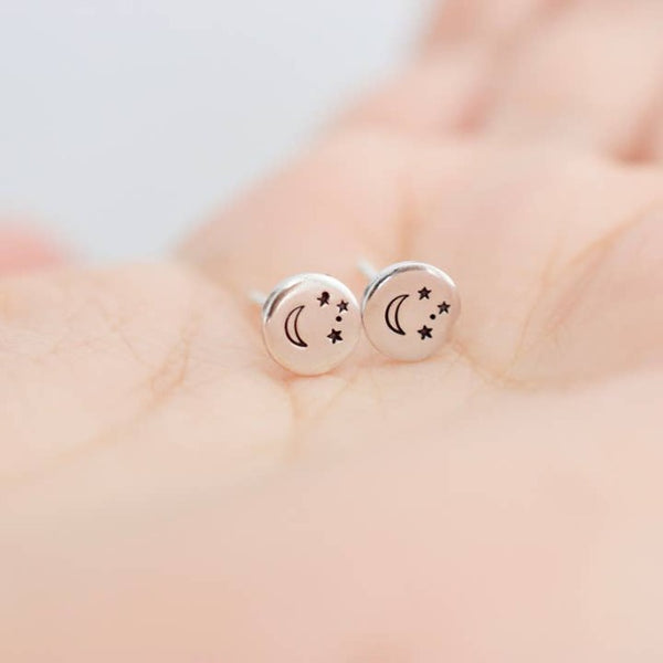 Moon and Stars Sterling Silver Earrings