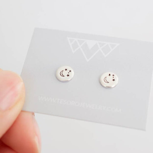 Moon and Stars Sterling Silver Earrings