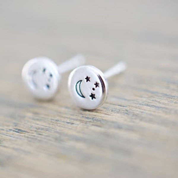 Moon and Stars Sterling Silver Earrings