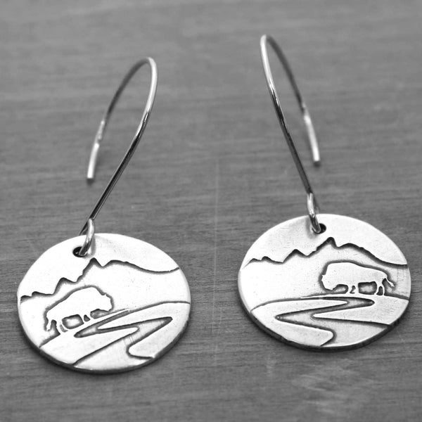 Matte SILVER Buffalo in the Tetons Earrings
