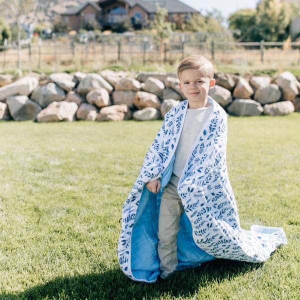 Blue Leaves and Cornflower Snuggle Blanket