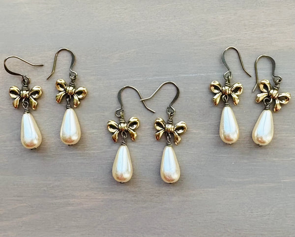 French Bow Classic Pearl Drop Earrings