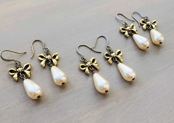 French Bow Classic Pearl Drop Earrings