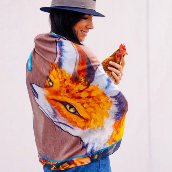 Fox with Blue Egg Scarf