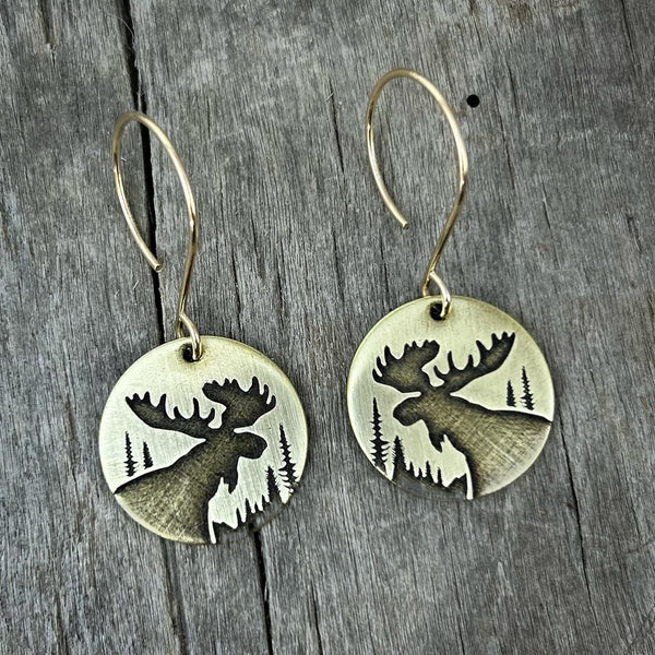 Antique Brass Moose Earrings