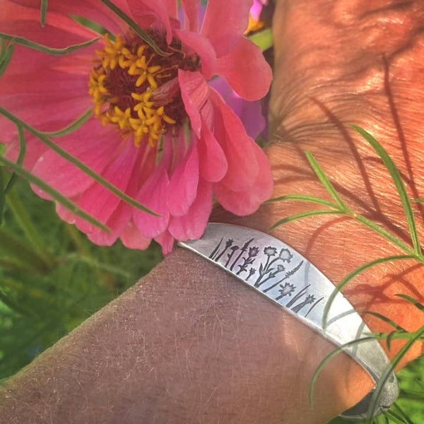 Wildflower Antique Brass Signet Bracelet