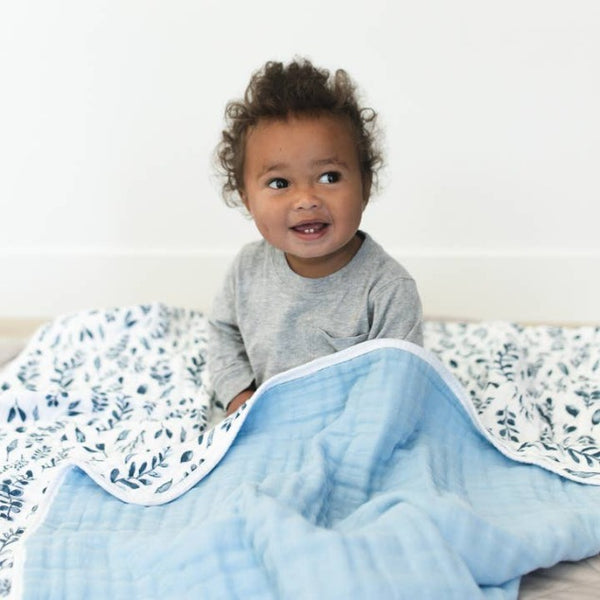 Blue Leaves and Cornflower Snuggle Blanket