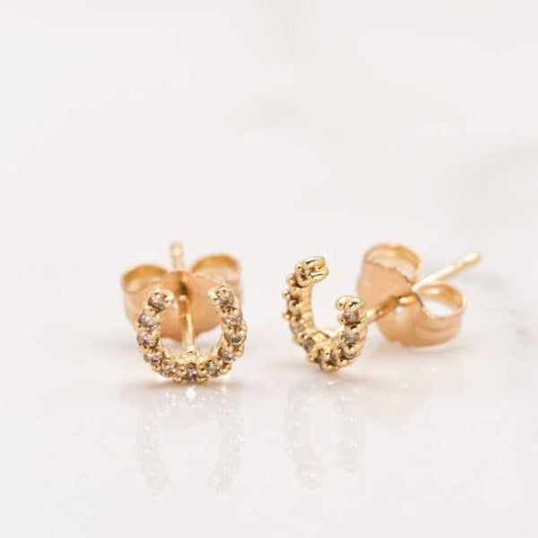 14k Gold & Diamond Horseshoe Studs