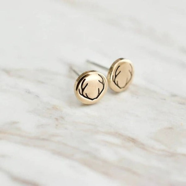 14K Gold Antler Earrings