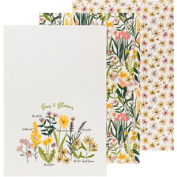Bees and Blooms Floursack Tea Towels, Set of 3