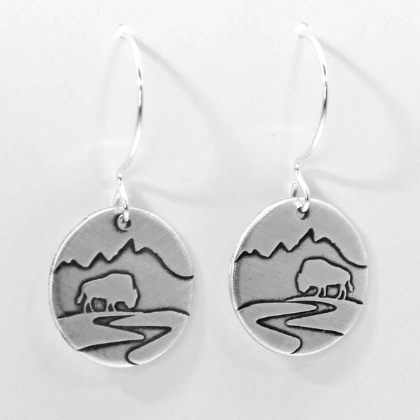 Matte SILVER Buffalo in the Tetons Earrings