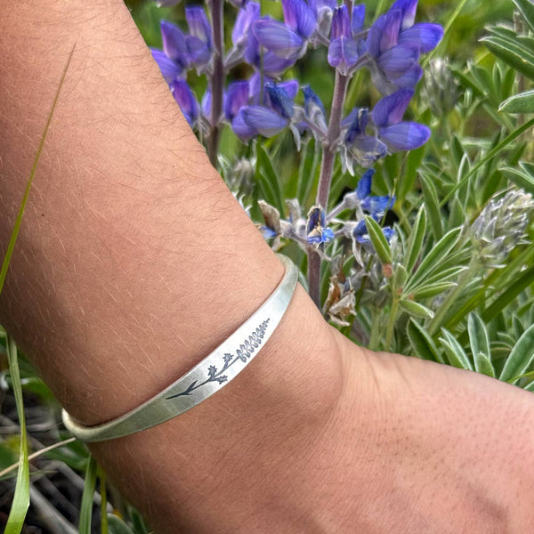 Lupine Cuff Bracelet, Matte Silver