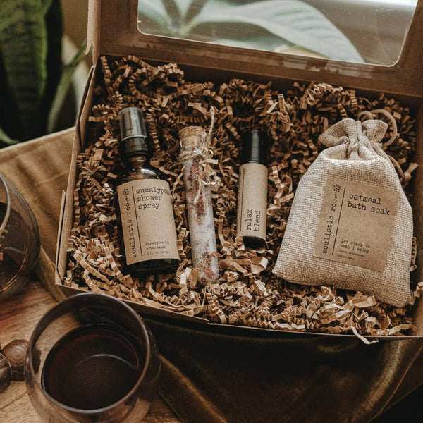 Gift Set: Rose Shower Spray, Relax Roller, Oat Soak, & Rose Salts