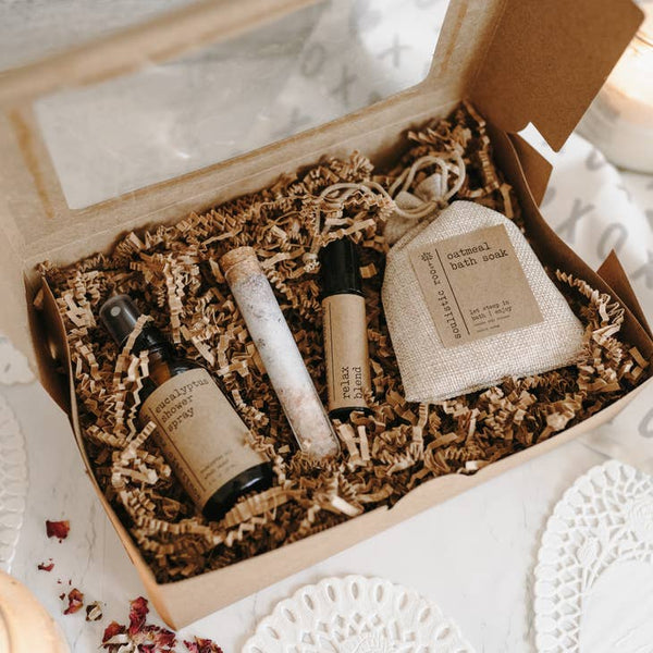 Gift Set: Rose Shower Spray, Relax Roller, Oat Soak, & Rose Salts