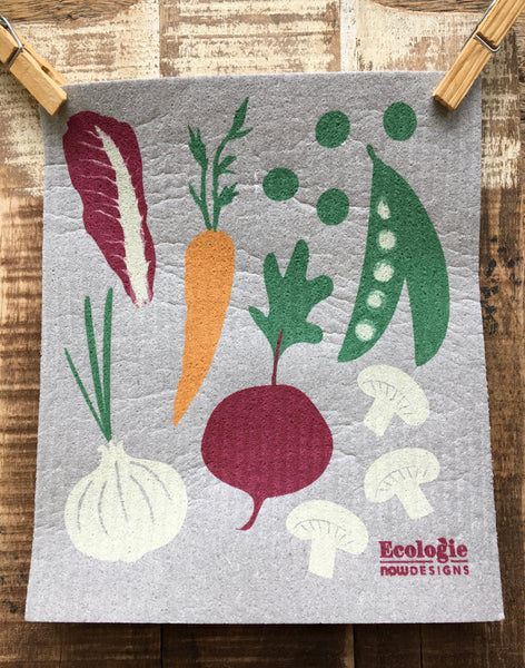 Veggies on Grey Swedish Dishcloth