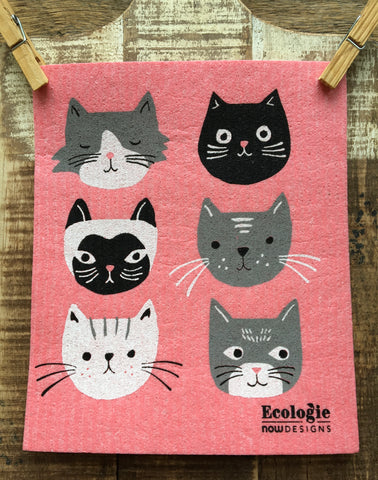 Cats on Pink Swedish Dishcloth