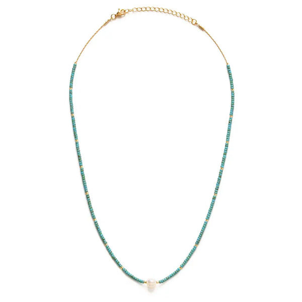 Turquoise Beaded Necklace Gold