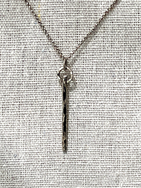 Hammered Silver Slender Stick Pendant Necklace