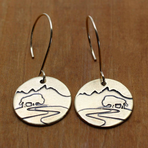 Brass Buffalo in the Tetons Earrings
