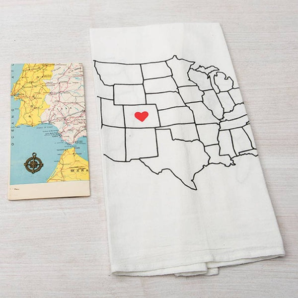 Heart WYOMING Map Tea Towel