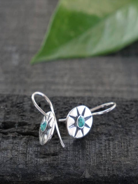 Turquoise Compass Silver Earrings