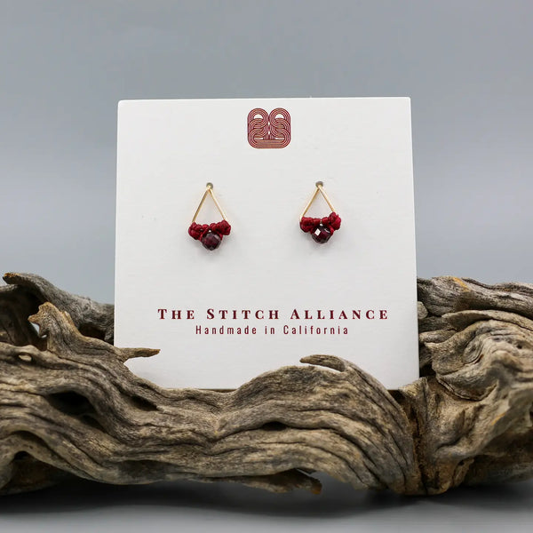 Garnet Triangle on Gold Fill Earrings