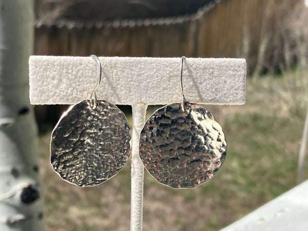 Large Hammered Silver Circle Earrings