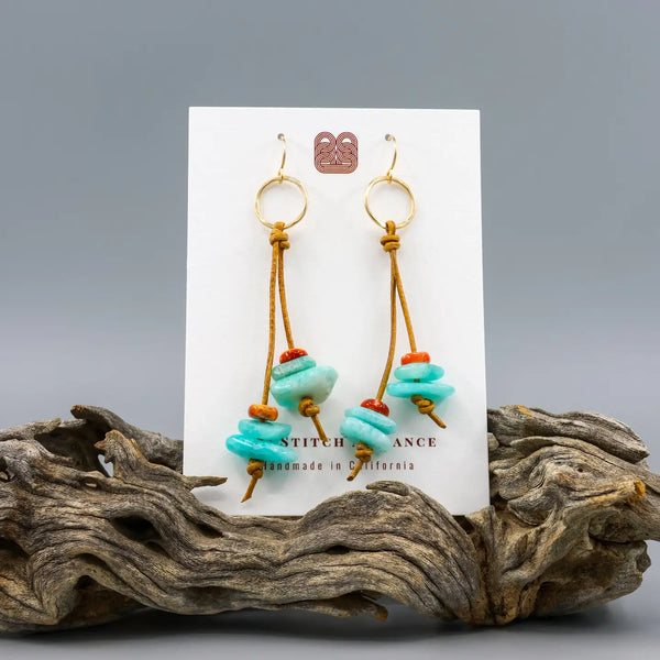 Amazonite Fringe Leather GF Ear Wires Earrings