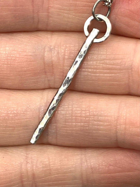 Hammered Silver Slender Stick Pendant Necklace