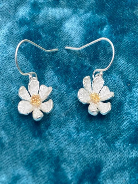 Silver Hammered Flower Earrings