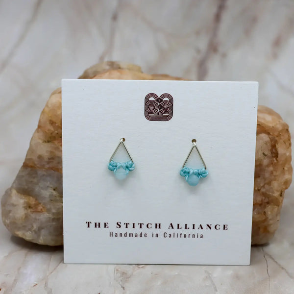 Aqua Marine Triangle on Sterling Silver Earrings