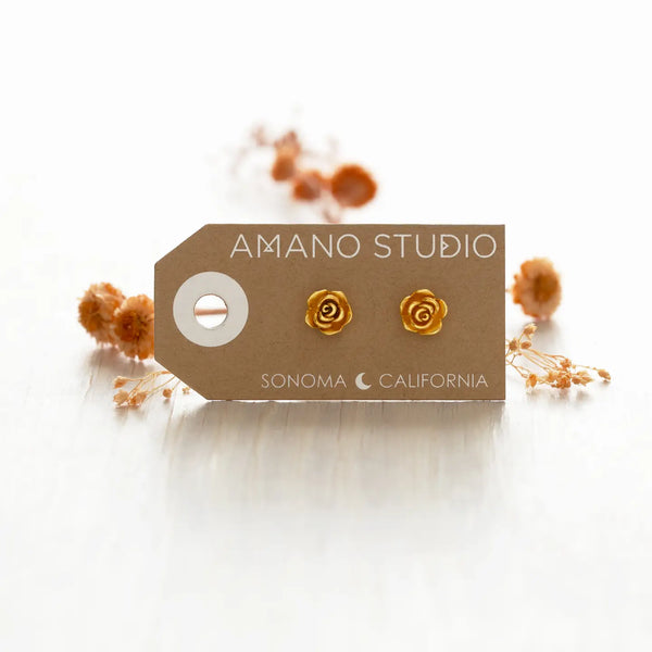 Gold Plate Rose Stud Earrings