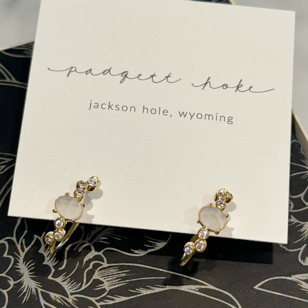 White Smoke & Crystal Detail Hoop Earrings