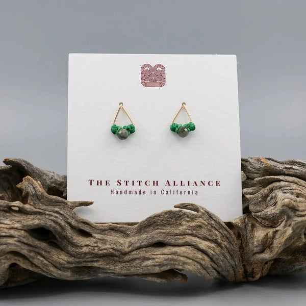 Emerald Triangle on Gold Fill Earrings