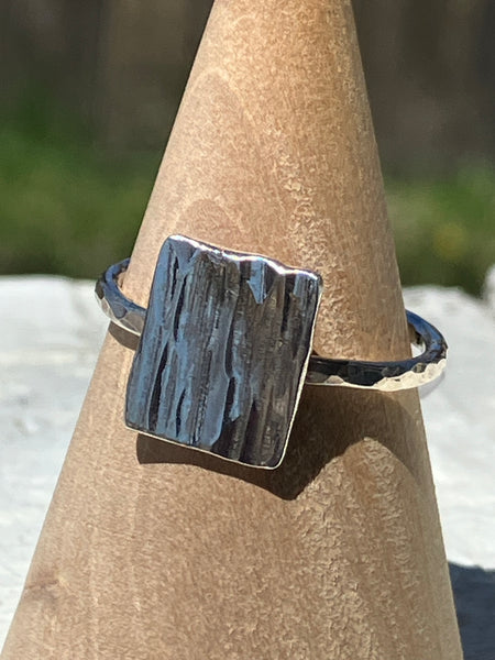 Hammered Silver Square Ring