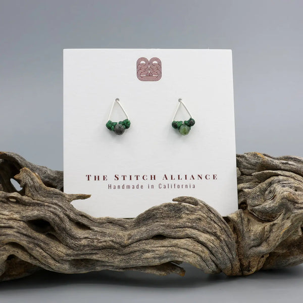 Emerald Triangle on Sterling Silver Earrings