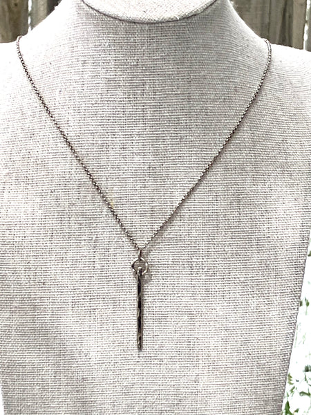 Hammered Silver Slender Stick Pendant Necklace