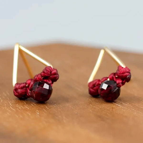Garnet Triangle on Gold Fill Earrings