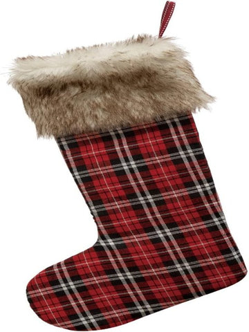 Faux Fur and Red Plaid Stocking