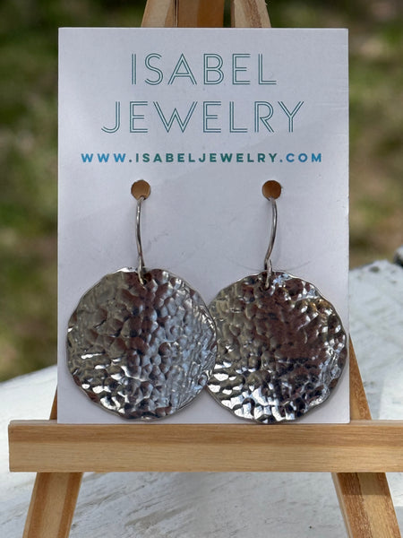Large Hammered Silver Circle Earrings
