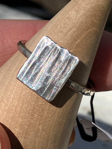 Hammered Silver Square Ring