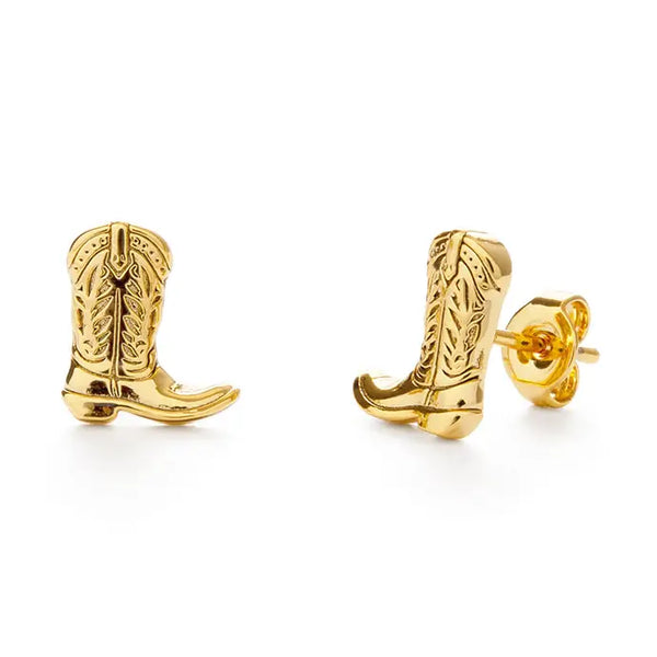 Gold Plate Cowboy Boot Stud Earrings