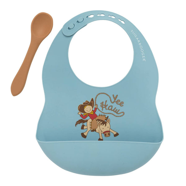 Yee Haw Blue Cowboy Bib and Spoon Set