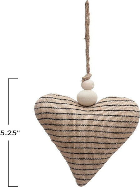 Jute Striped Heart with Wood Beads Ornament