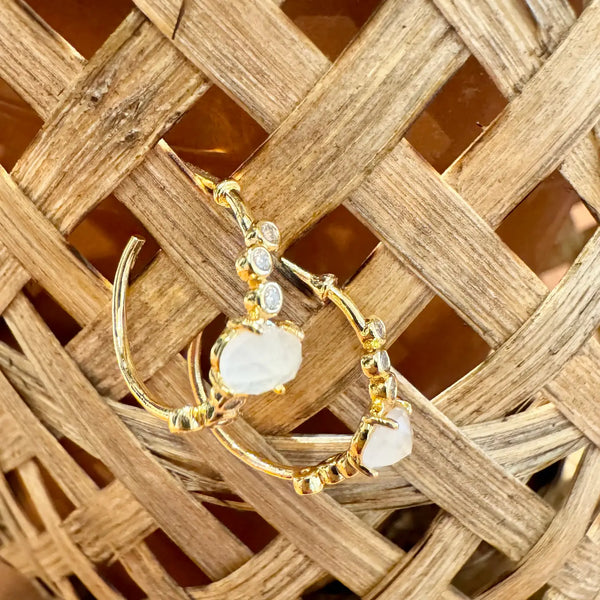 White Smoke & Crystal Detail Hoop Earrings