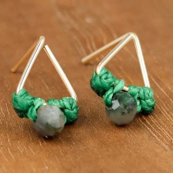 Emerald Triangle on Gold Fill Earrings