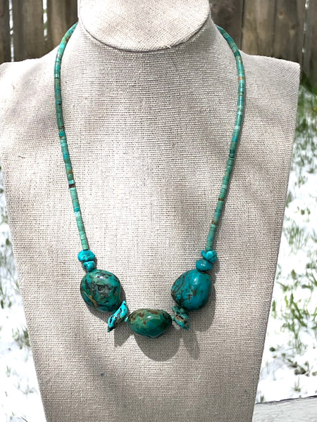 Turquoise Necklace With Three Turquoise Nuggets