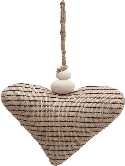 Jute Striped Heart with Wood Beads Ornament