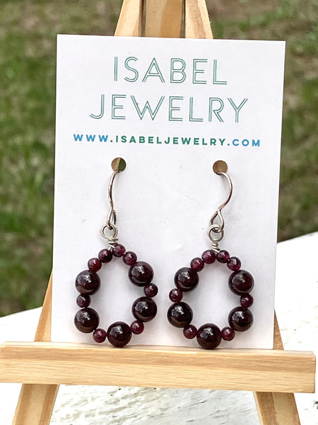 Garnet Bead Loop Earrings