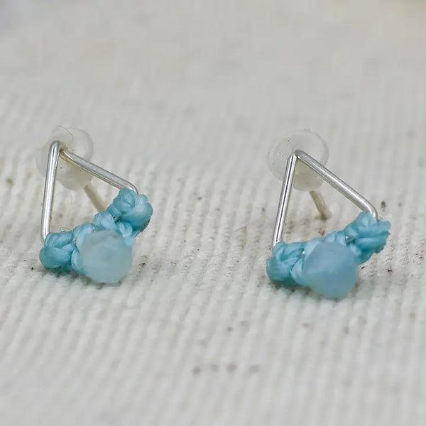 Aqua Marine Triangle on Sterling Silver Earrings